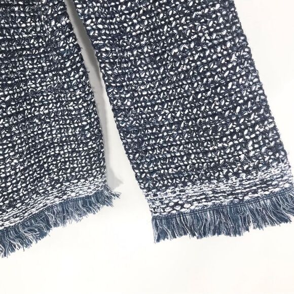 Ann Taylor Navy Blue Metallic Silver Sequin Boat Neck Fringed Knit Sweater - Picture 12 of 16